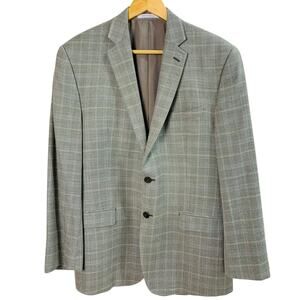 Calvin Klein Size 40R Men's Silk Wool Plaid Sport Coat Blazer Jacket Gray Work